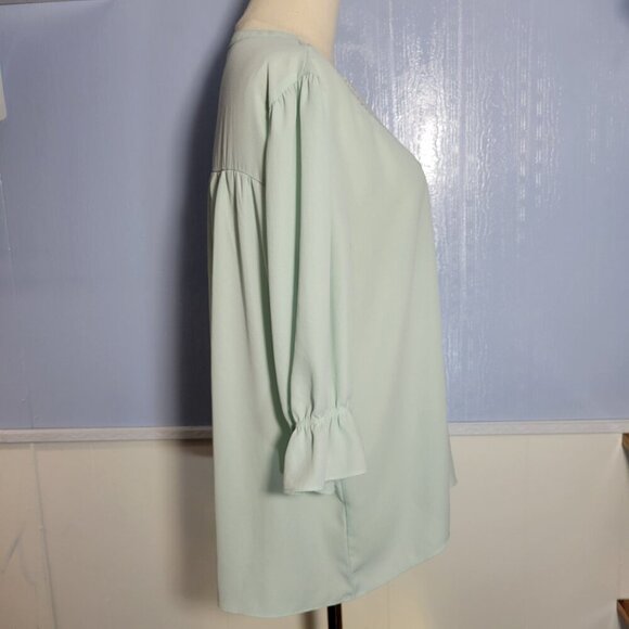 Zac & Rachel Large Light Mint Green Flutter Ruffle 3/4 Sleeve Lightweight Blouse - Picture 5 of 10